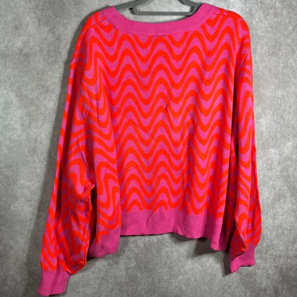 H&M‎ Divided Sweater Womens Size 4XL Red Pink Wave Print Knit Long Sleeve NEW - Picture 4 of 8